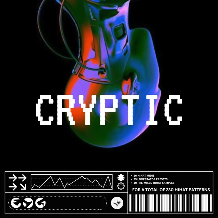 Cryptic cover with a multicolored shape on black