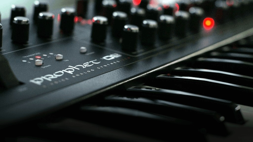 Close-up of a synthesizer in the studio